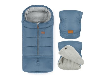 PETITE&MARS Set zimní fusak Jibot 3v1 + rukavice na kočárek Jasie Ocean Blue Horizontal