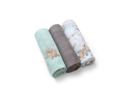 BABYONO Pleny bambusové 3 ks Blue-grey, 70x70 cm