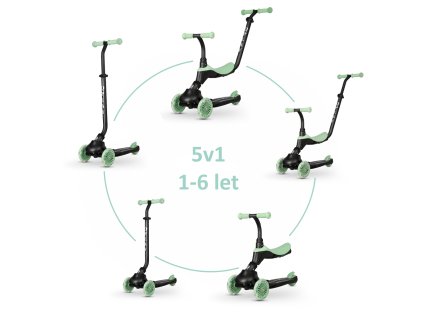 QPLAY Koloběžka / odrážedlo Sema Evo s LED světly Jade Green, věk 1 - 6 let, do 50 kg