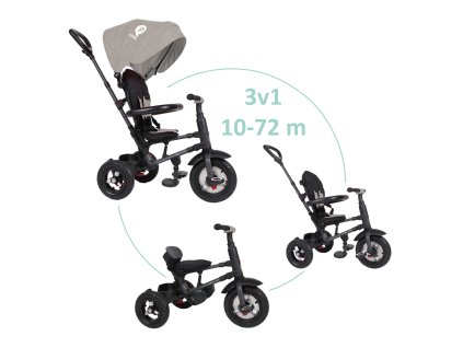 QPLAY Tříkolka Rito air gel (Rubber) Grey, věk 10-72 měsíců