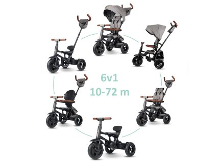 QPLAY Tříkolka Rito Deluxe Grey, 6 v 1, věk 10-72 měsíců