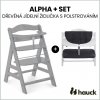 Hauck Alpha+ set 2v1 dřevená židle, grey + polstrování Melange charcoal