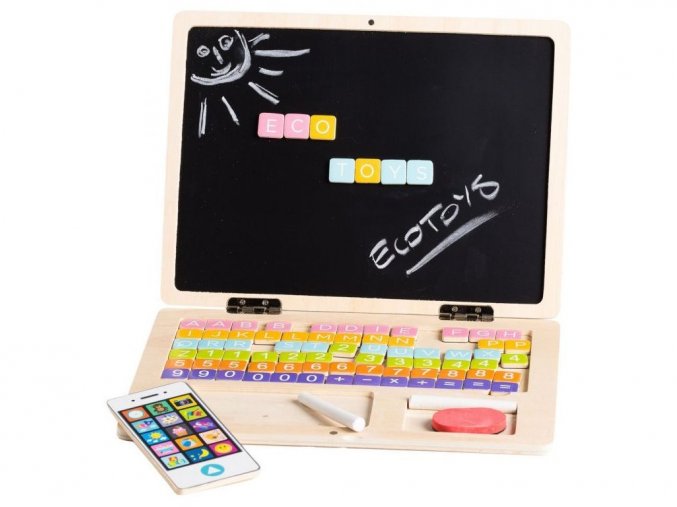 Ecotoys drevený notebook s magnetickým monitorom