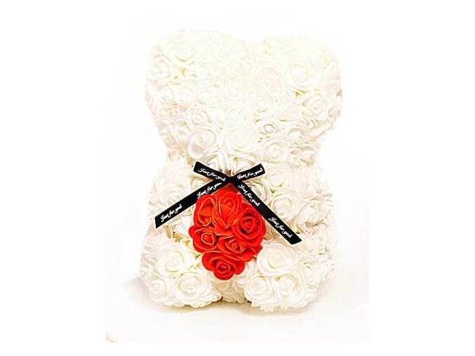 medved z ruzi bily cervenym srdcem 25 cm
