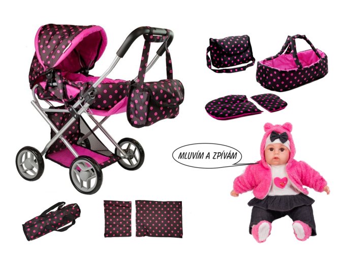 kocarek pro panenky 9346D set panenka cerny