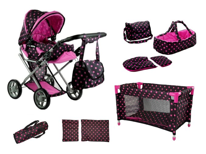 kocarek pro panenky Set 5v1 cerny Alice 9346