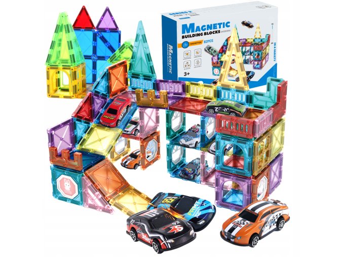 magneticka stavebnice s auticky 82 dilu