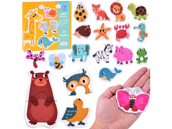 Barevné dvoudílné puzzle 24 zvířat