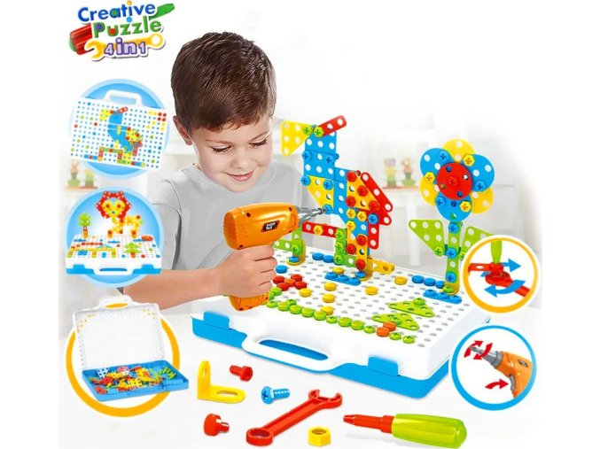 Kreativní konstrukční stavebnice s nářadím 237 ks