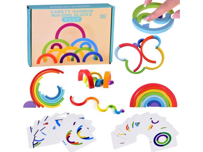 Dřevěné Montessori vzdělávací puzzle barevná duha + úkoly