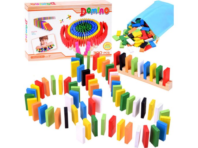 Dřevěné barevné kostky DOMINO 300 dílků