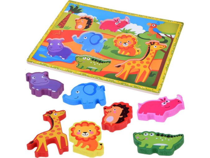 Dřevěné puzzle safari zvířata, 7 dílné