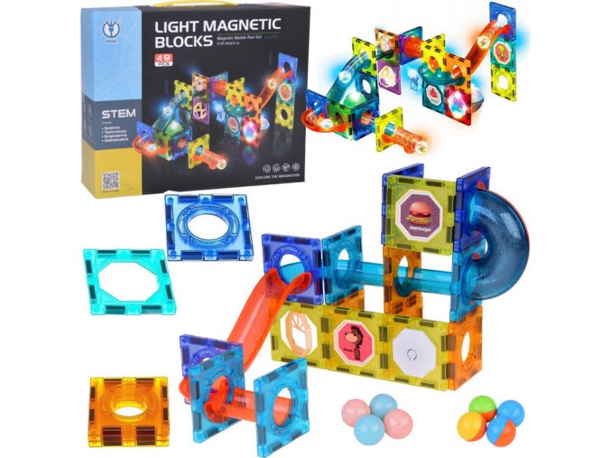 Magnetické kostky, 49 dílků, svítící ve tmě