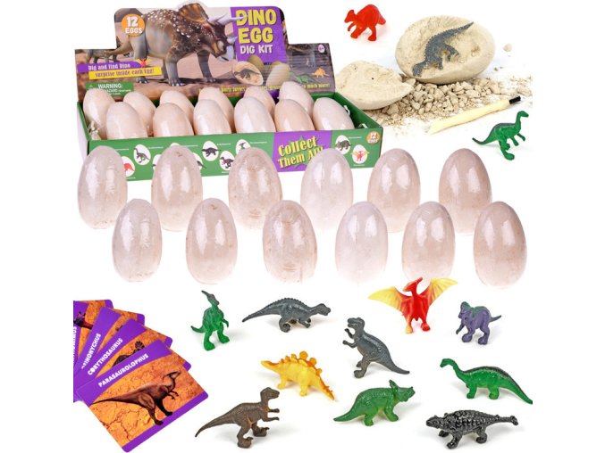 Archeologická sada 12 velkých vajíček + karty se světem dinosaurů