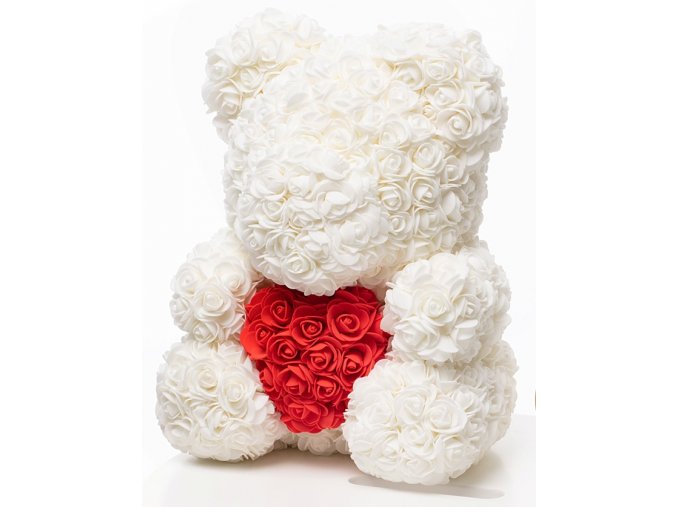 medved z ruzi bily se srdcem 40 cm