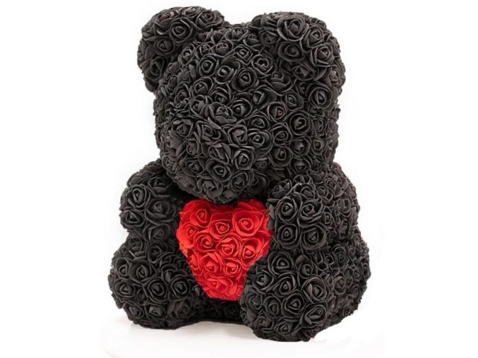 medved z ruzi cerny s cervenym srdcem 40 cm