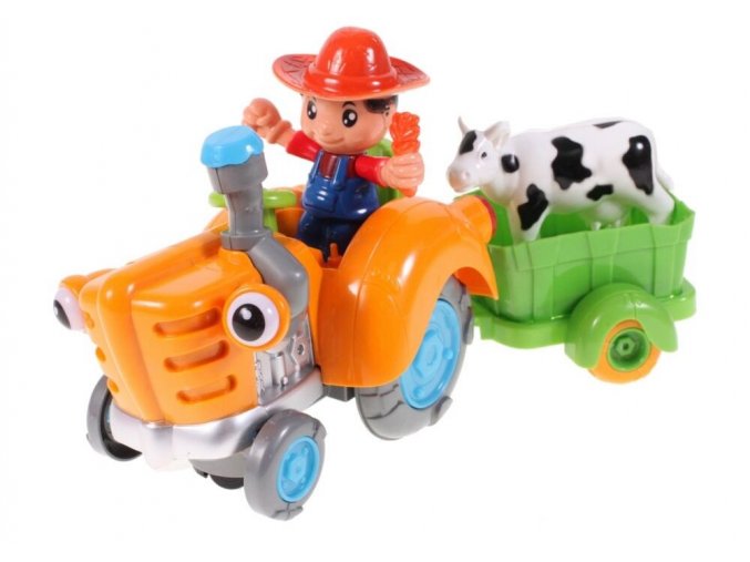 vesely traktor se svetly a zvuky Cartoon Traktor oranzovy