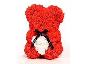 medved z ruzi cerveny s bilym srdcem 25 cm