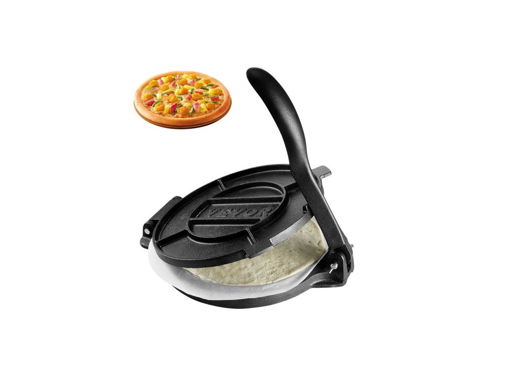 Lis na tortilla VEVOR, 10palcový výrobník tortilly a roti, litinový lis na tortilladoru pro vysoké zatížení, předem připravený výrobník Pataconera se 100 ks pergamenového papíru, výrobník těsta na mouku tortillu, tawa, stříbro
