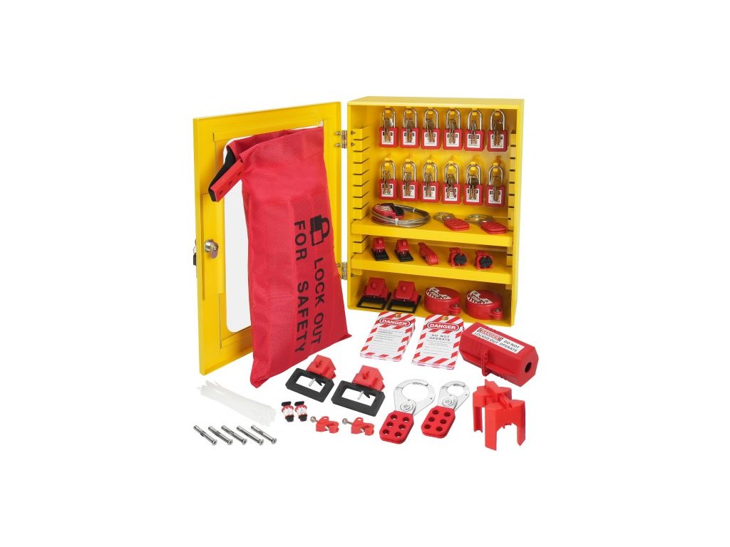 VEVOR Electrical Lockout Tagout Kit, 59 PCS Safety Lockout Tagout Station with Visací zámek, Hasps, Tagout, Kravata, Uzamčení zástrčky, Uzamčení jističe, Uzamčení ventilů, Uzamčení kabelu, Uzamykací sáček, Krabice