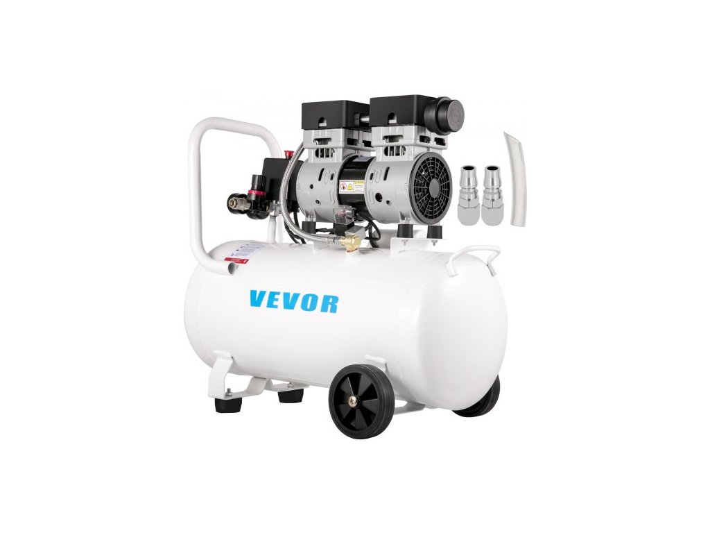 Vzduchový kompresor VEVOR 11 galonů, ultratichý vzduchový kompresor 1 HP, bezolejový vzduchový kompresor ocelová nádrž 750 W, přenosný vzduchový kompresor 8 bar, ultra tichý kompresor pro domácí opravy, huštění pneumatik