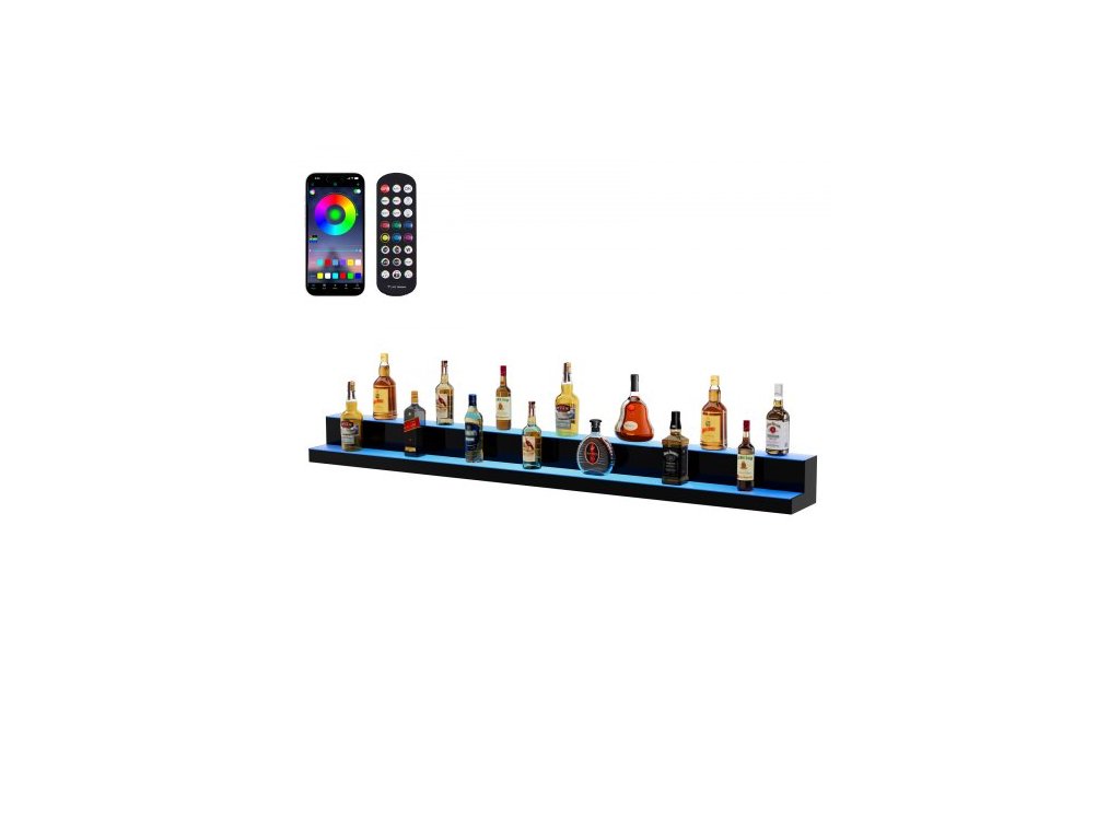 VEVOR LED osvětlená lišta s displejem na láhev s alkoholem, RF & ovládání aplikací 72" 2-krok