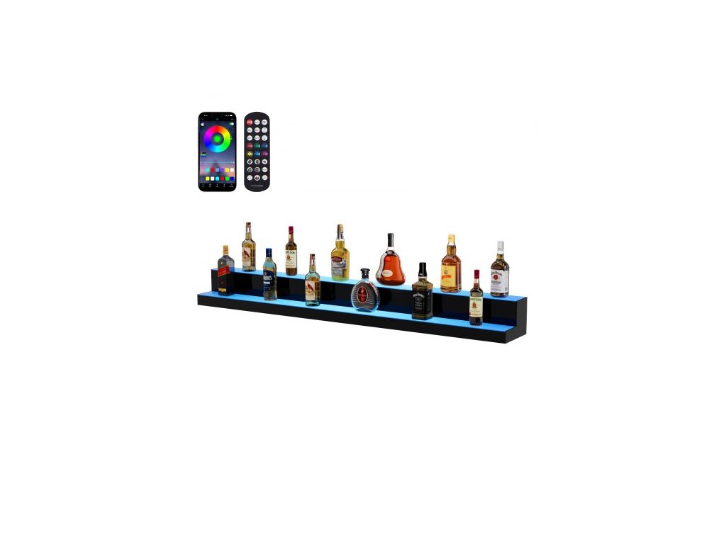 VEVOR LED osvětlená lišta s displejem na láhev s alkoholem Polička RF & App Control 60" 2-krok