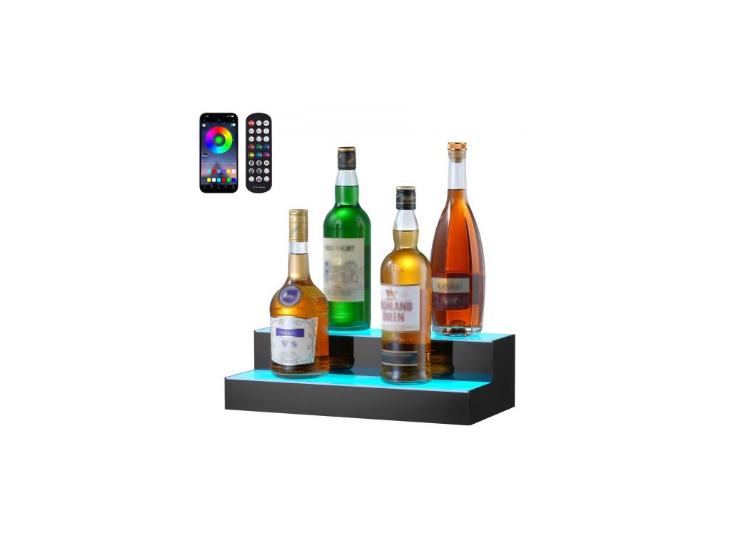 VEVOR LED osvětlená lišta s displejem na láhev s alkoholem Polička RF & App Control 16" 2-kroková