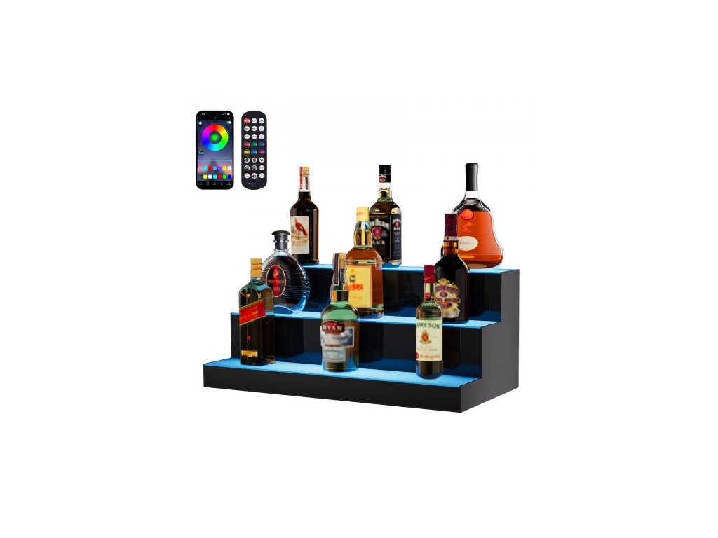 VEVOR LED osvětlená lišta s displejem na láhev s alkoholem Polička RF & App Control 24" 3-kroková