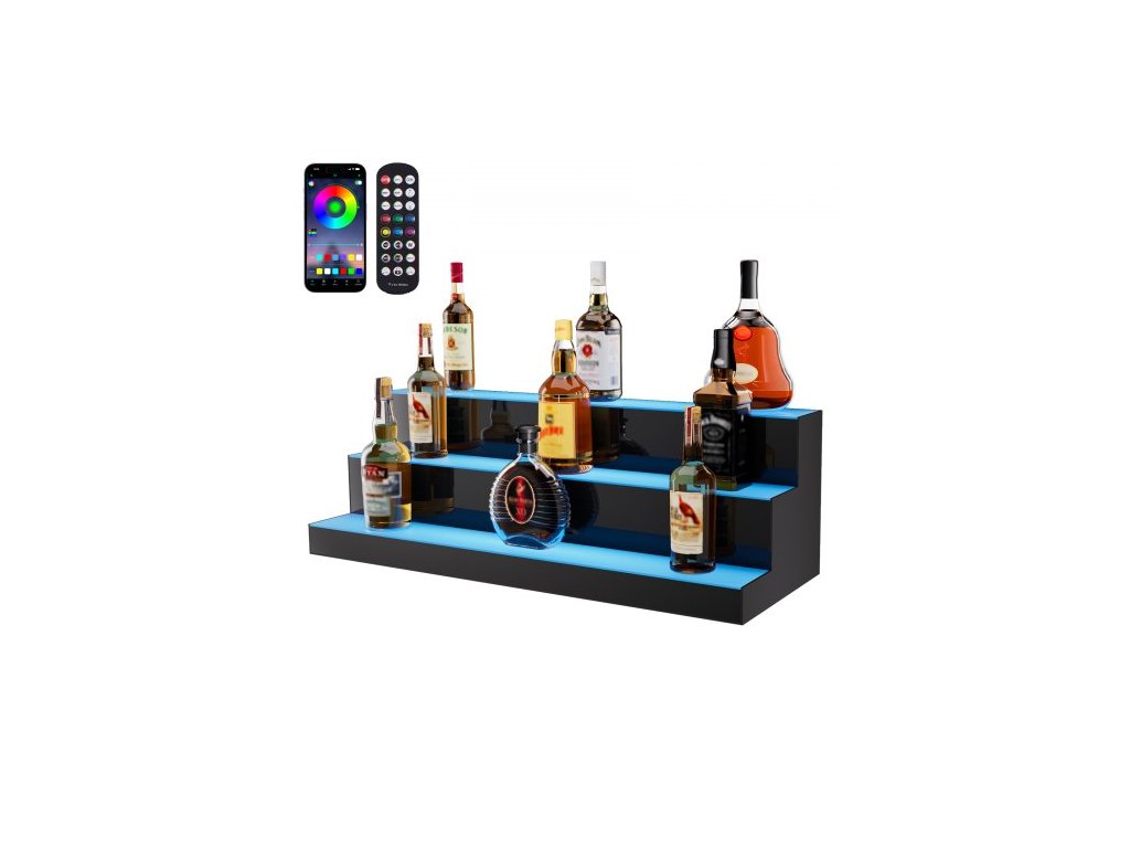 VEVOR LED osvětlená lišta s displejem na láhev s alkoholem Polička RF & App Control 30" 3-kroková