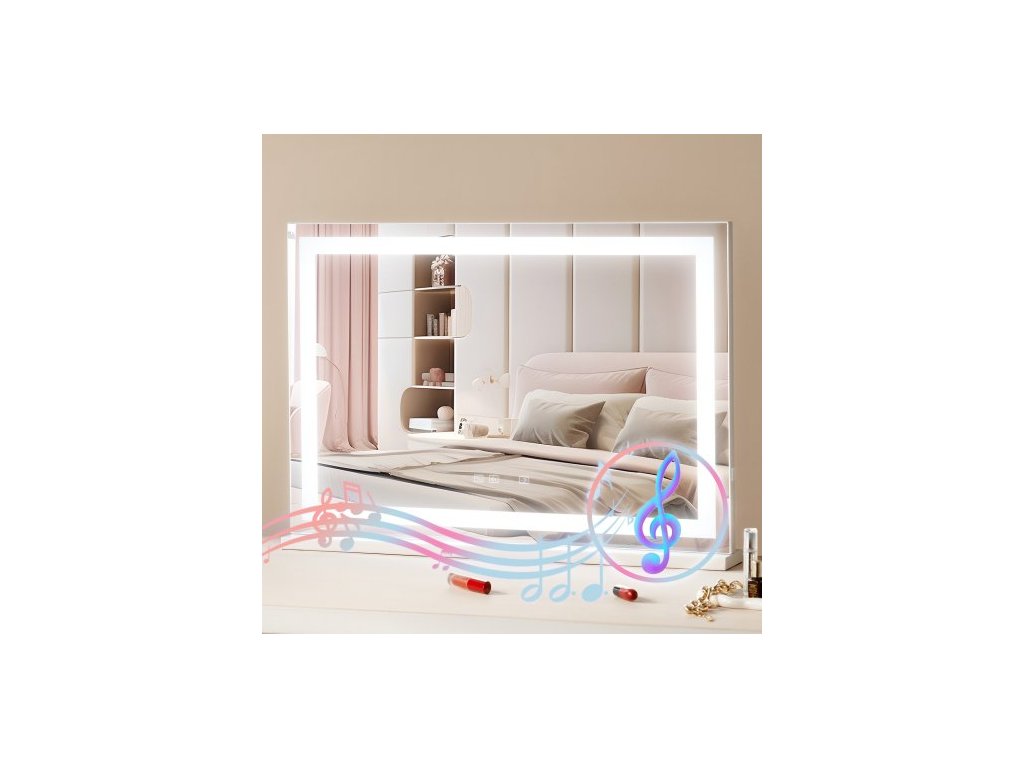 VEVOR Osvětlené make-up Mirror 3 Color s Bluetooth USB stolní nástěnný držák 21,7 palce