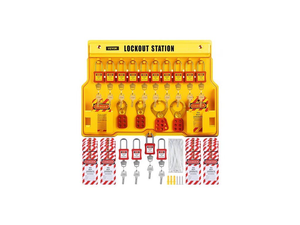 VEVOR 58 PCS Lockout Tagout sady, elektrická bezpečnostní sada Loto obsahuje visací zámky, uzamykací stanici, hasp, visačky a zipové pásky, uzamykací tagout bezpečnostní nástroje pro průmysl, elektrickou energii, stroje