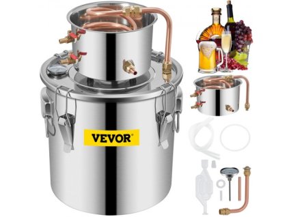 VEVOR Moonshine Still Distiller 3Gal 12L z nerezové oceli Vodní destilátor Měděná trubice Sada pro domácí vaření Vestavěný teploměr