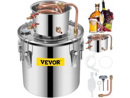 VEVOR Moonshine Still Distiller 5Gal 21L z nerezové oceli Vodní destilátor Měděná trubice Sada pro domácí vaření Vestavěný teploměr