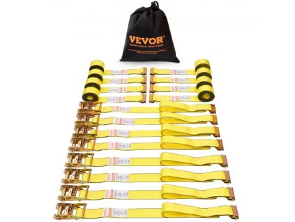 VEVOR Ratchet Upevňovací popruhy (8PK), pevnost v přetržení 4400 lb, E-Track Nekonečná ráčna s 8 Premium 2" x 15" Rachet Upevňovacími popruhy Heavy Duty, pro přemisťování zajištění nákladu, spotřebičů, vybavení trávníku