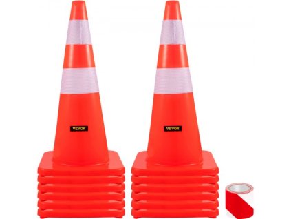Bezpečnostní kužely VEVOR, výška 28 palců/73 cm, 12 ks PVC oranžový dopravní kužel se 2 reflexními límci a váženou základnou, používá se pro řízení dopravy, parkování na příjezdové cestě a zlepšení školy