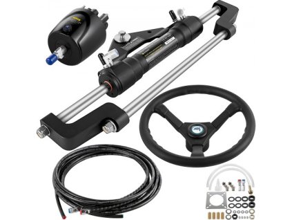 Sada hydraulického řízení člunu VEVOR, sada hydraulického řízení o výkonu 300 HP Čerpadlo kormidla, válec, kolo, sada hydraulického těsnění řízení s 18 stopami, systém řízení lodi odolný proti korozi Sada námořního řízení