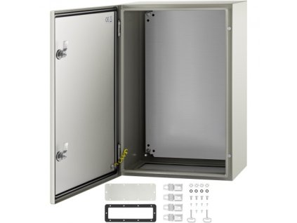 VEVOR NEMA ocelová skříň, 24 x 16 x 10\'\' NEMA 4X ocelová elektrická skříň, IP66 vodotěsná a prachotěsná, venkovní/vnitřní elektrická rozvodná skříň, s montážní deskou