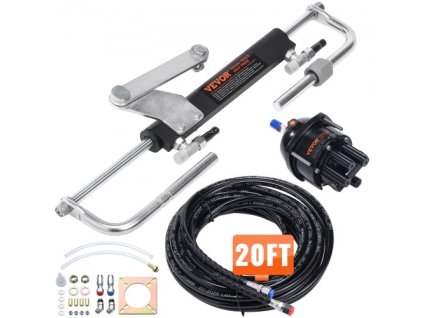 VEVOR Hydraulická sada přívěsného řízení, 90 HP, Hydraulický systém řízení námořních člunů, s dvoucestným zámkovým válcem kormidla a 20stopou hydraulickou řídící hadicí, pro jednostanicové jednomotorové čluny