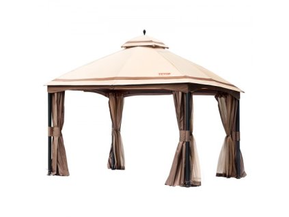 VEVOR Patio altán pro 10-12 osob, 10 x 13 FT zahradní altán, s moskytiérou, kovovým rámem a PU potaženým 180G polyesterem, venkovní přístřešek pro terasu, dvorek, trávník, zahradu, terasu