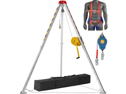 Sada stativu pro stísněné prostory VEVOR, naviják 1800 lb, stativ pro stísněný prostor 7' nohy a 98' kabel, stativ pro záchranu stísněného prostoru 32,8' ochrana proti pádu, postroj, úložná taška pro tradiční stísněné prostory