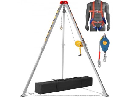 Sada stativu pro stísněný prostor VEVOR, naviják 1200 lb, stativ pro stísněné prostory 7' nohy a 98' kabel, stativ pro záchranu stísněného prostoru 32,8' ochrana proti pádu, postroj, úložná taška pro tradiční stísněné prostory