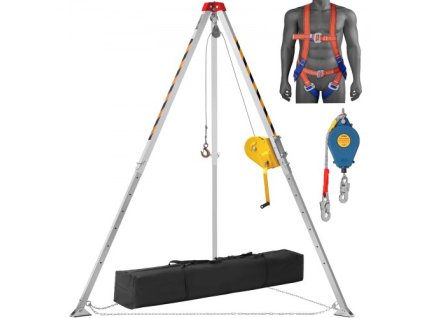 Sada stativu pro stísněný prostor VEVOR, naviják 2600 lb, stativ pro stísněné prostory 8' nohy a 98' kabel, stativ pro záchranu stísněného prostoru 32,8' ochrana proti pádu, postroj, úložná taška pro tradiční stísněné prostory