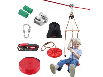 VEVOR Zipline Kit pro děti a dospělé, 65 stop Zipline Kit Do 330 lb, Backyard Outdoor Quick Setup Zipline, Zábava na hřišti se Zipline, Nylonový bezpečnostní postroj, sedlo a řídítka