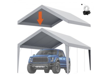 VEVOR Náhradní kryt přístřešku na auto 12 x 20 stop, Garage Top Tent Shell Tarp Heavy Duty Waterproof & UV Protected, Easy Installation with Ball Bungees, Grey (pouze horní kryt, rám není součástí)