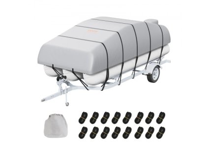 VEVOR Pontoon Boat Cover, 23'-24' Vodotěsný přívěsný pontonový kryt, 800D Marine Grade PU Oxford Fabric, s krytem motoru, 16 větruodolných popruhů s přezkami, vhodný pro 23'-24'L, šířka paprsku do 102", šedá