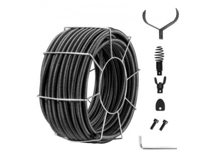 Kabel na čištění odtoku VEVOR 100 FT x 3/4 palce, ocelový kabel na čištění odtoku s pevným jádrem se 4 řezáky pro 3,9" až 7,9" trubky, profesionální kabel šneku s vnitřním jádrem kanalizace pro dřez, podlahový odtok, toaletu