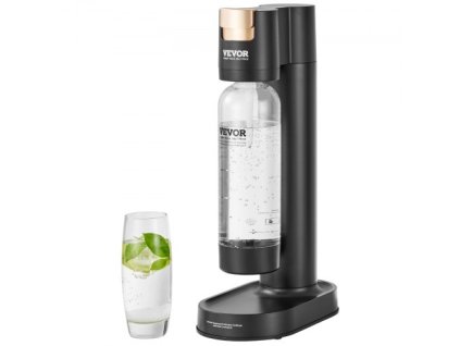 Výrobník perlivé vody VEVOR, stroj na výrobu sody pro domácí sycení oxidem uhličitým, Startovací sada Seltzer Water s 1l PET lahví bez BPA, kompatibilní s běžnou šroubovací 60l lahví CO2 (není součástí dodávky), černá