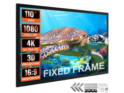 VEVOR 110palcové úhlopříčné plátno projektoru 16:9 4K HD plátno projektoru Filmové plátno 3D projektoru s pevným rámem pro domácí venkovní použití (110")