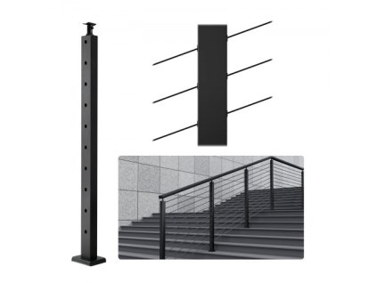 VEVOR Sloupek kabelového zábradlí 36x1x2in 30° Sloupek schodišťového zábradlí s úhlem 30° Černý 1ks